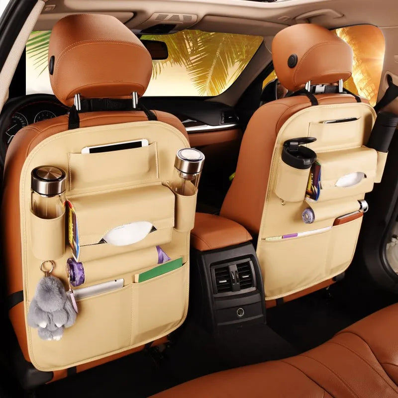 Leather Car Seat Back Organizer – Universal Multifunction Storage Bag