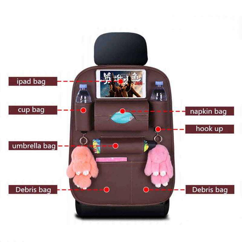 Leather Car Seat Back Organizer – Universal Multifunction Storage Bag